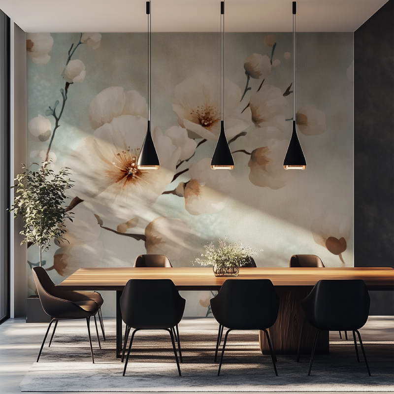 Papier peint fleur de coton salle manger tapisserie