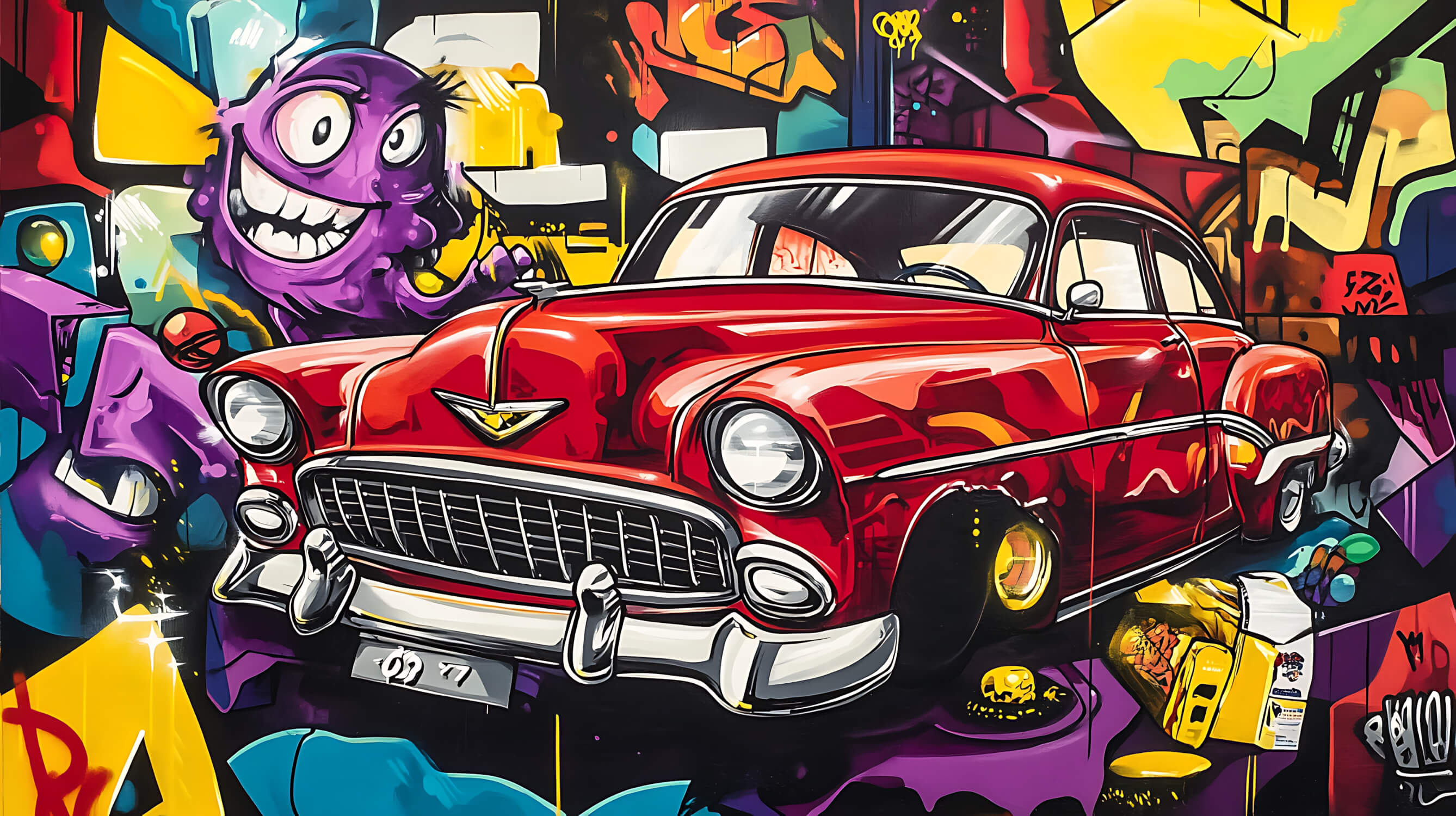 Papier Peint Graffiti Voiture Americaine