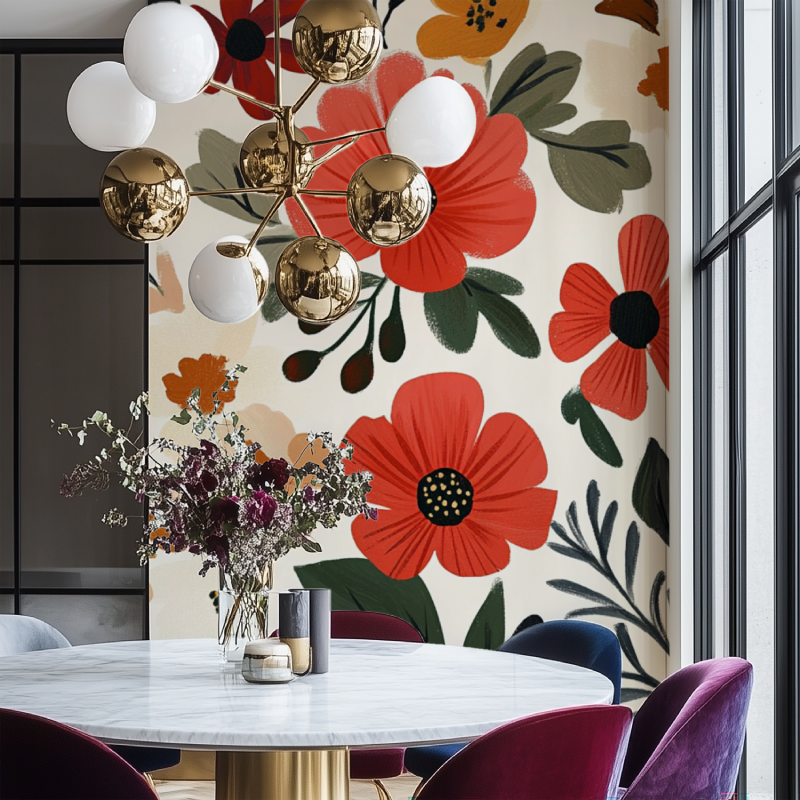 Papier peint vintage rouge cottager salon chaise