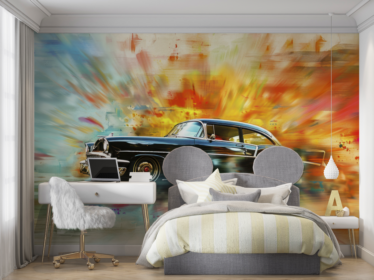 Papier peint voiture vintage ex...on mur chambre panoramique