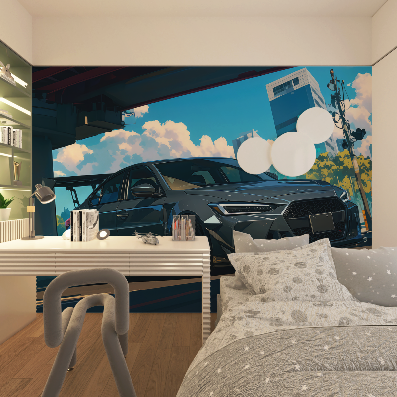 Papier peint anime voiture chambre adolescents