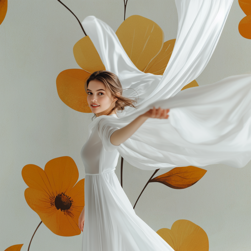 Papier peint vinyl a fleurs oranges vintage modele