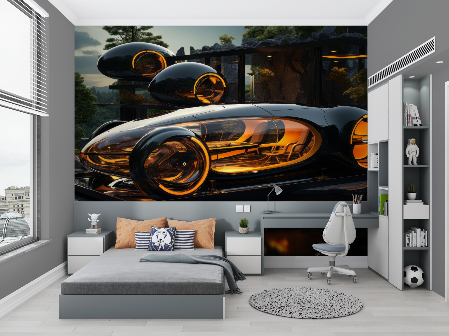 Papier peint 3d voiture maison chambre petit