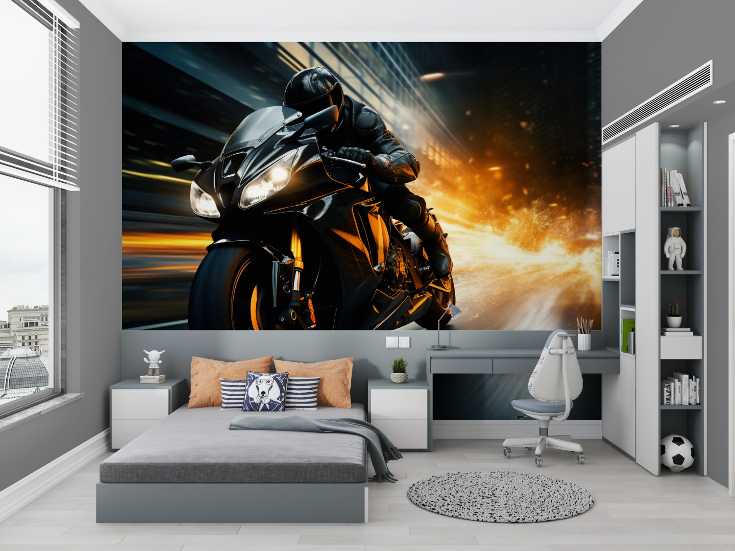 Papier peint moto de course nuit chambre petit