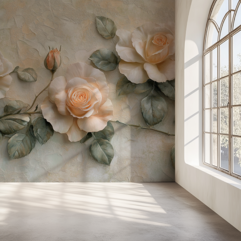 Papier peint fleur style vintage mur simple