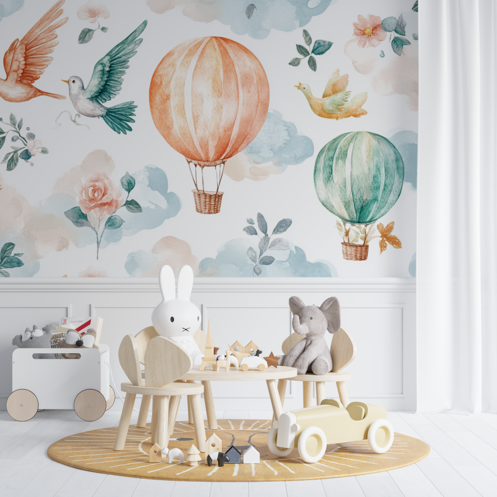 Papier peint montgolfiere et oi... exotiques chambre de bebe