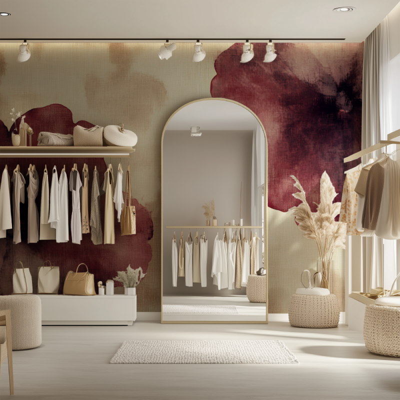 Papier peint fleur bordeaux dressing