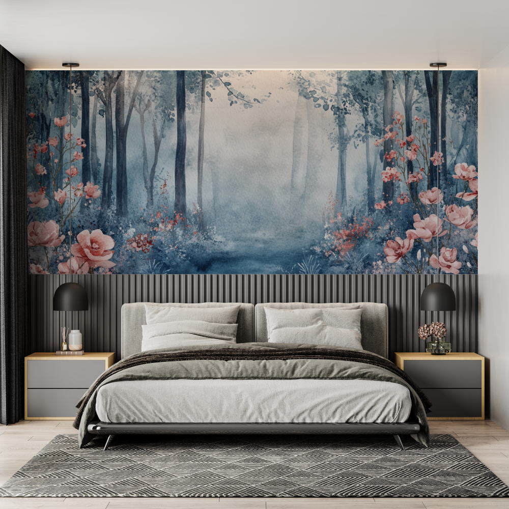 Papier peint aquarelle jardin enchante chambre adulte