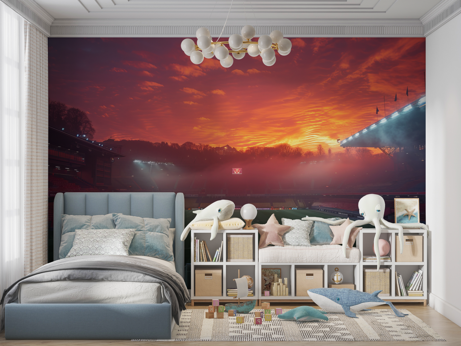 Papier peint stade de foot couc... soleil panoramique garcon