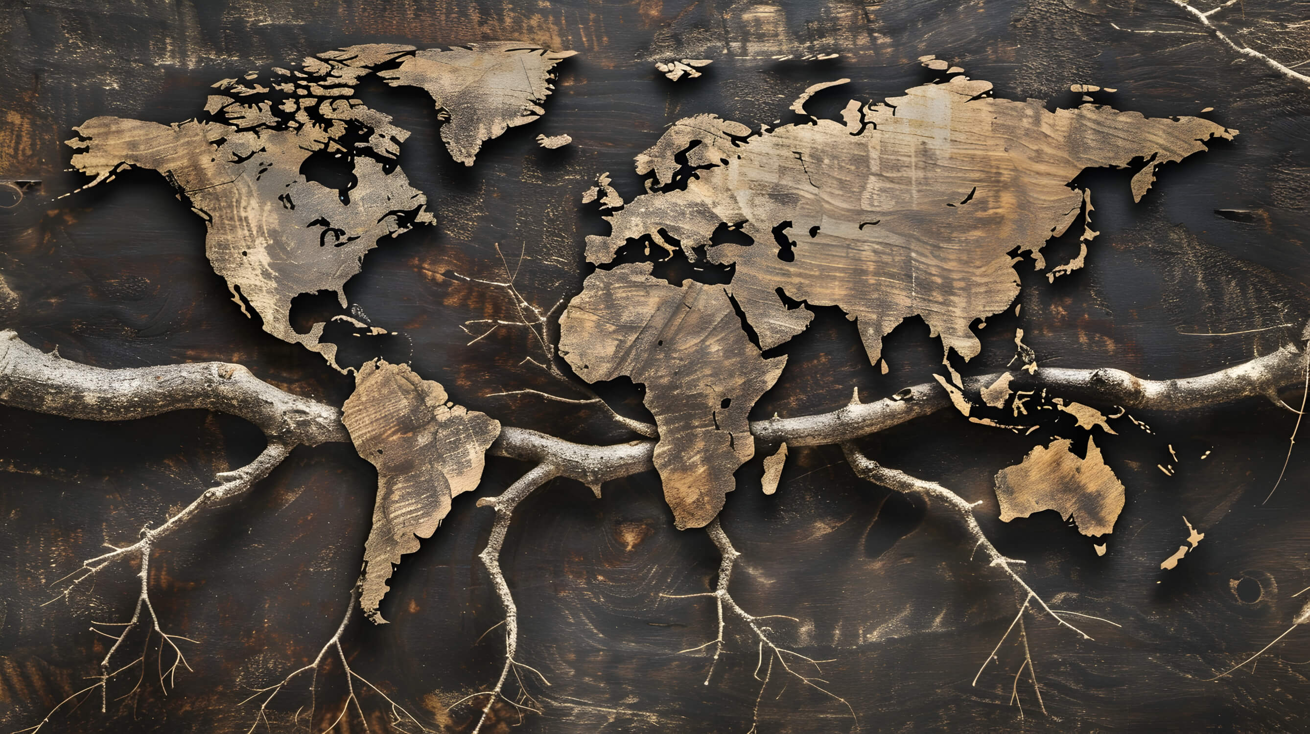 Papier Peint Carte Du Monde Bois Et Branche