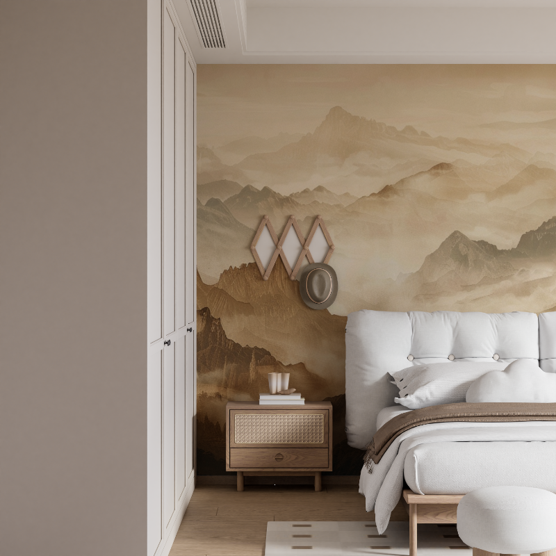 Papier peint panoramique montagnes terracotta mural