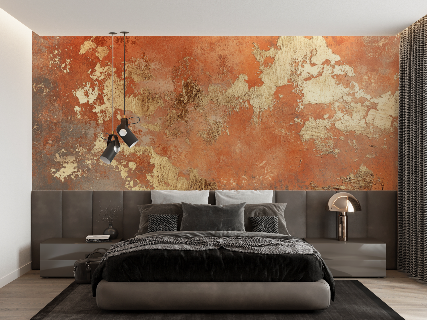 Papier peint terracotta reflets metallises dores francais