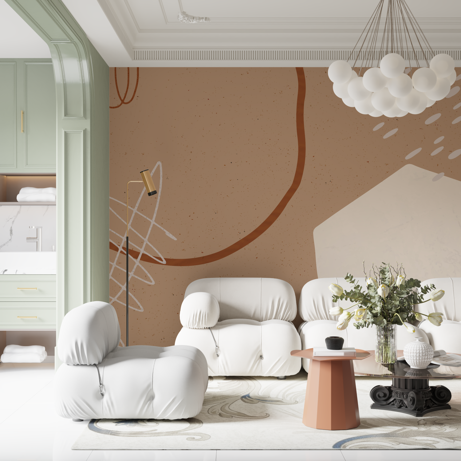 Papier peint salon cocooning contemporain