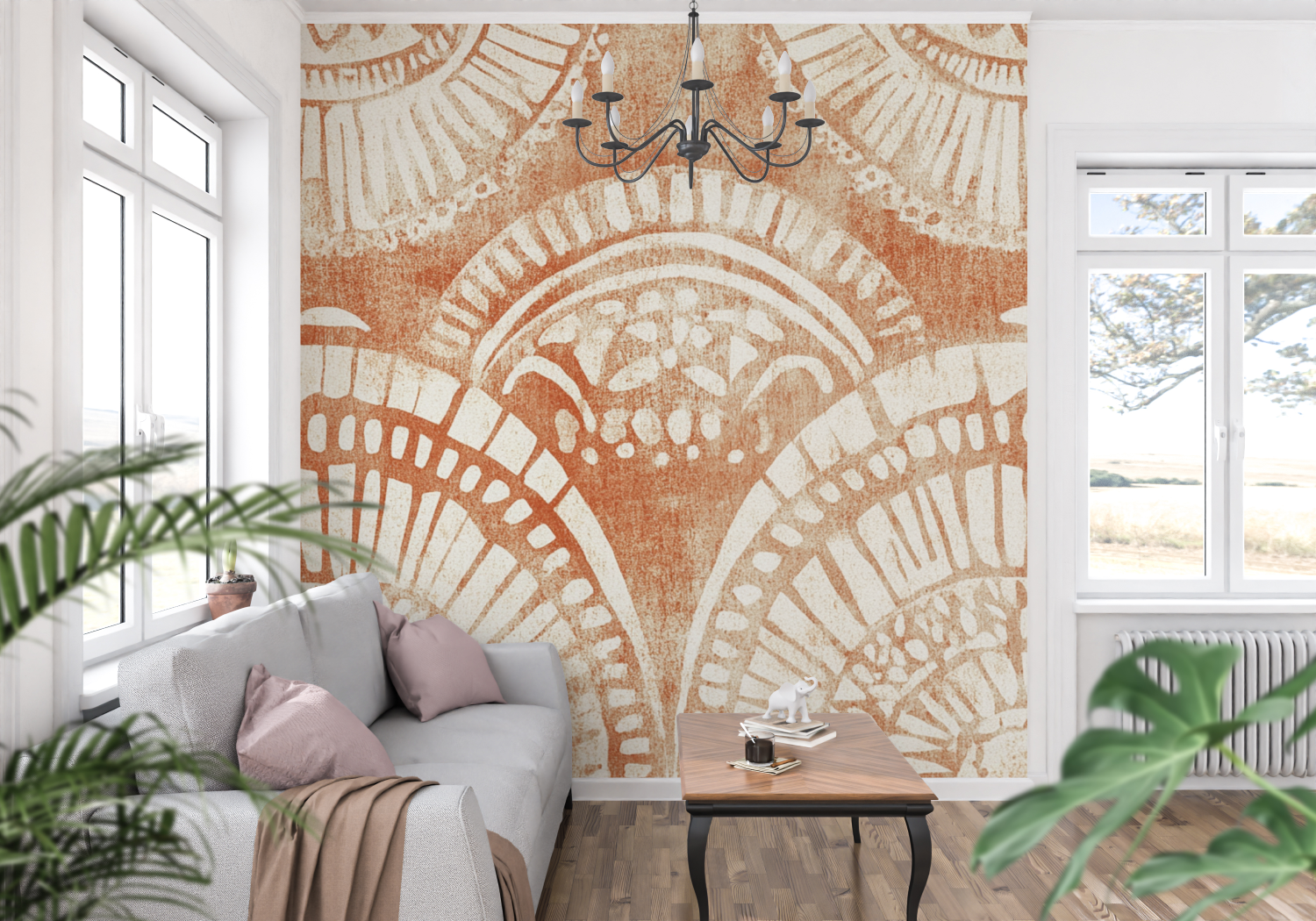 Papier peint terracotta ambiance boheme panoramique mur