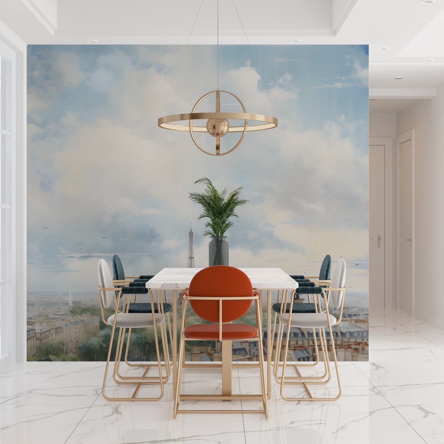 Papier peint aquarelle ciel de paris tendances