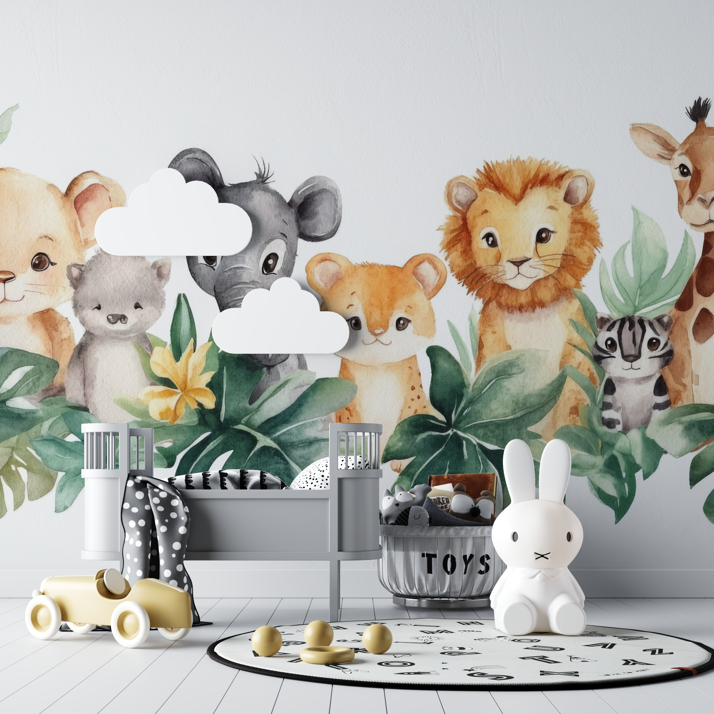 Papier peint lion pastel et amis bebe tipi