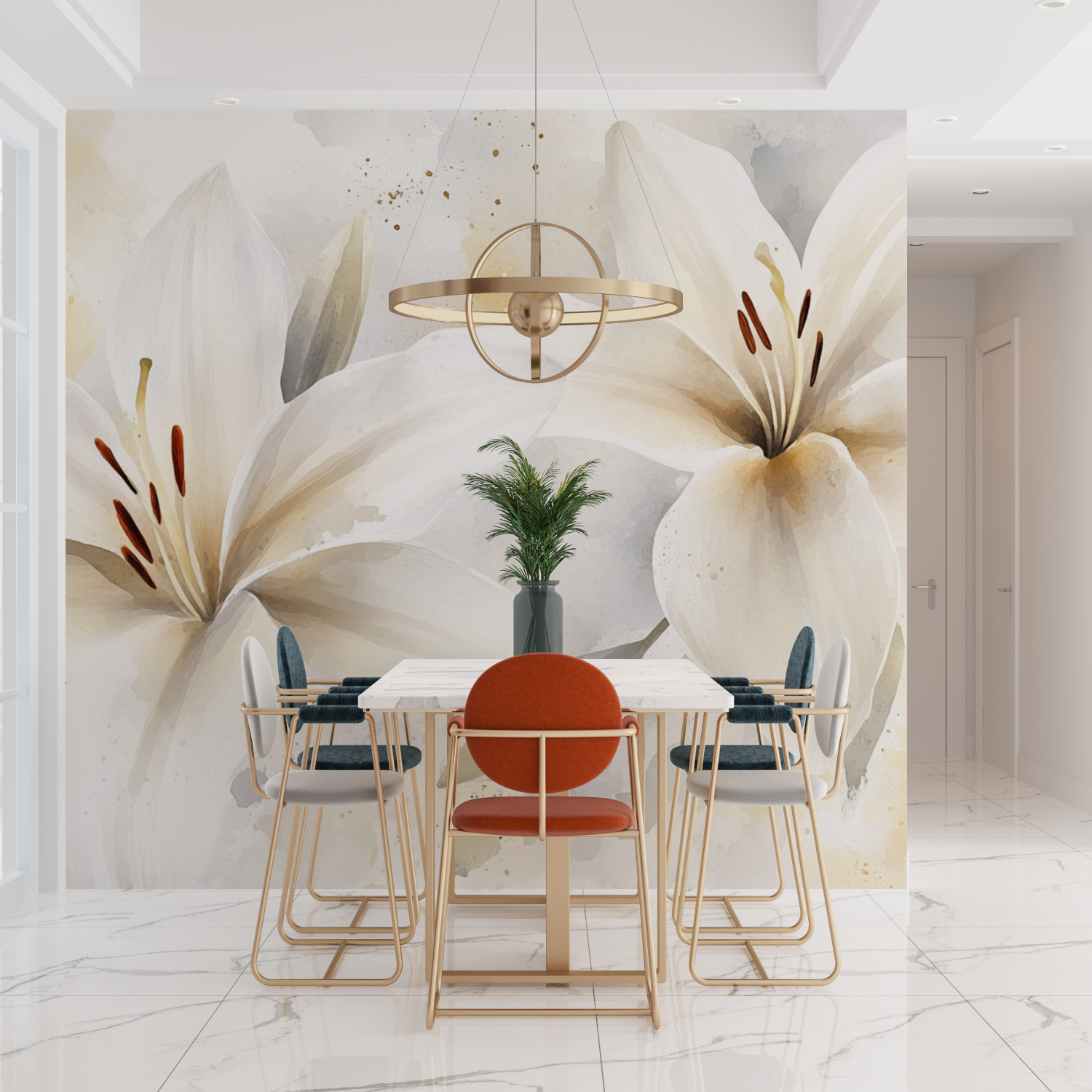 Papier peint aquarelle lys blancs elegants tendances