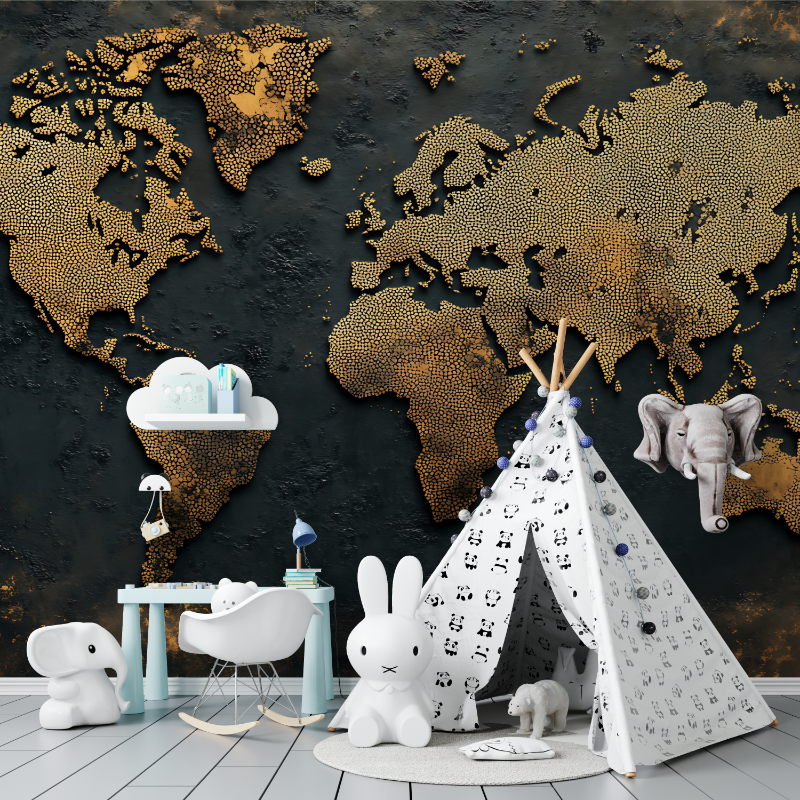 Papier peint panoramique carte du monde tapisserie murs