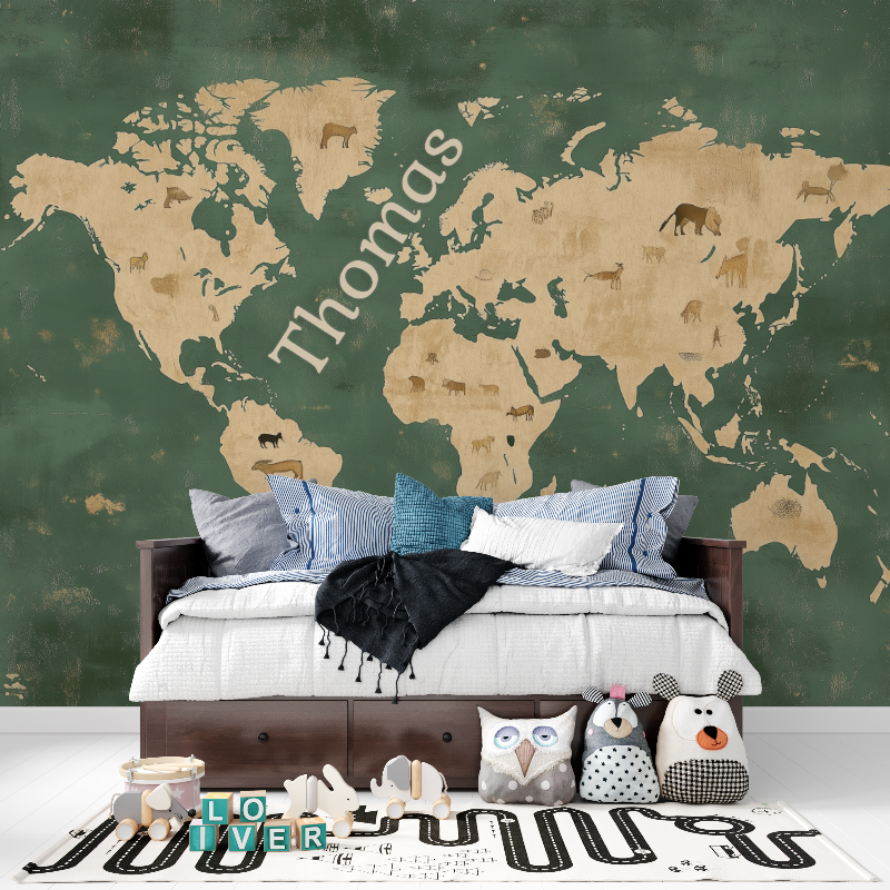 Papier peint prenom carte du monde tapisserie pour ado