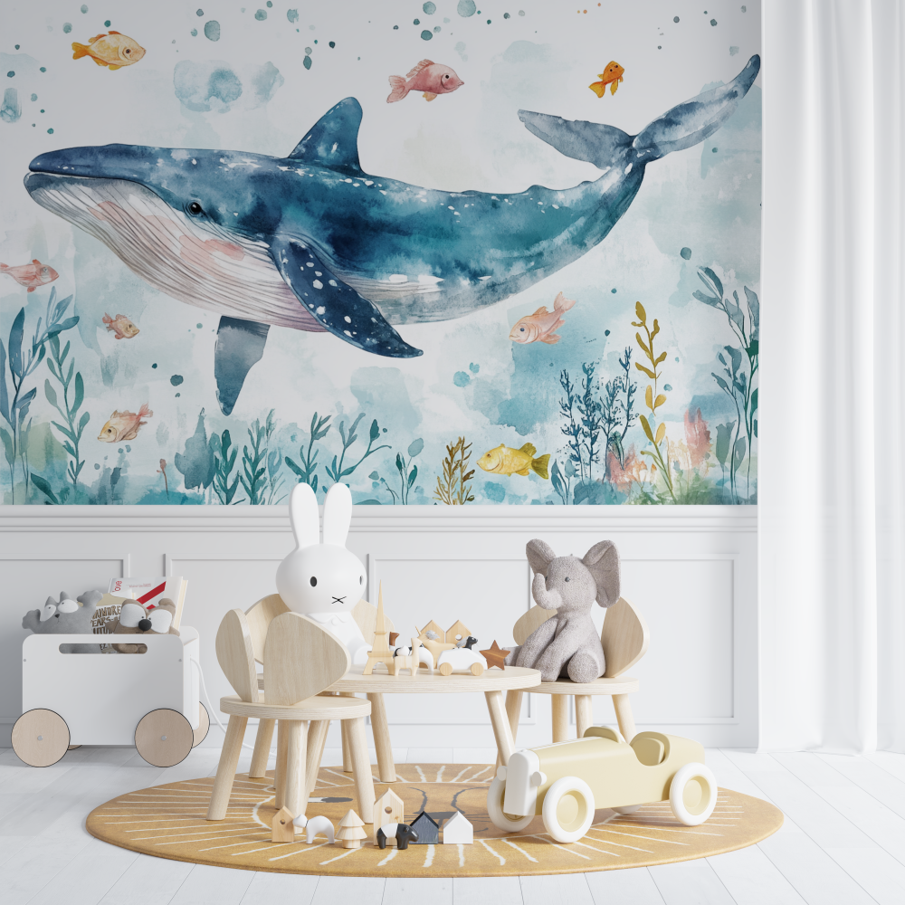 Papier peint marin mer et baleine chambre de bebe