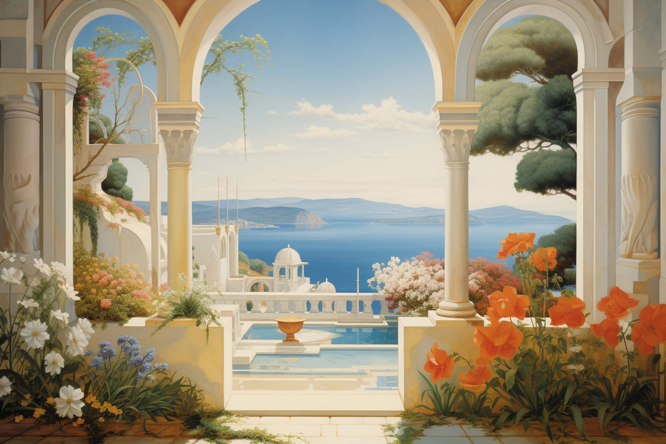 Papier Peint Aquarelle Paysage Méditerranéen