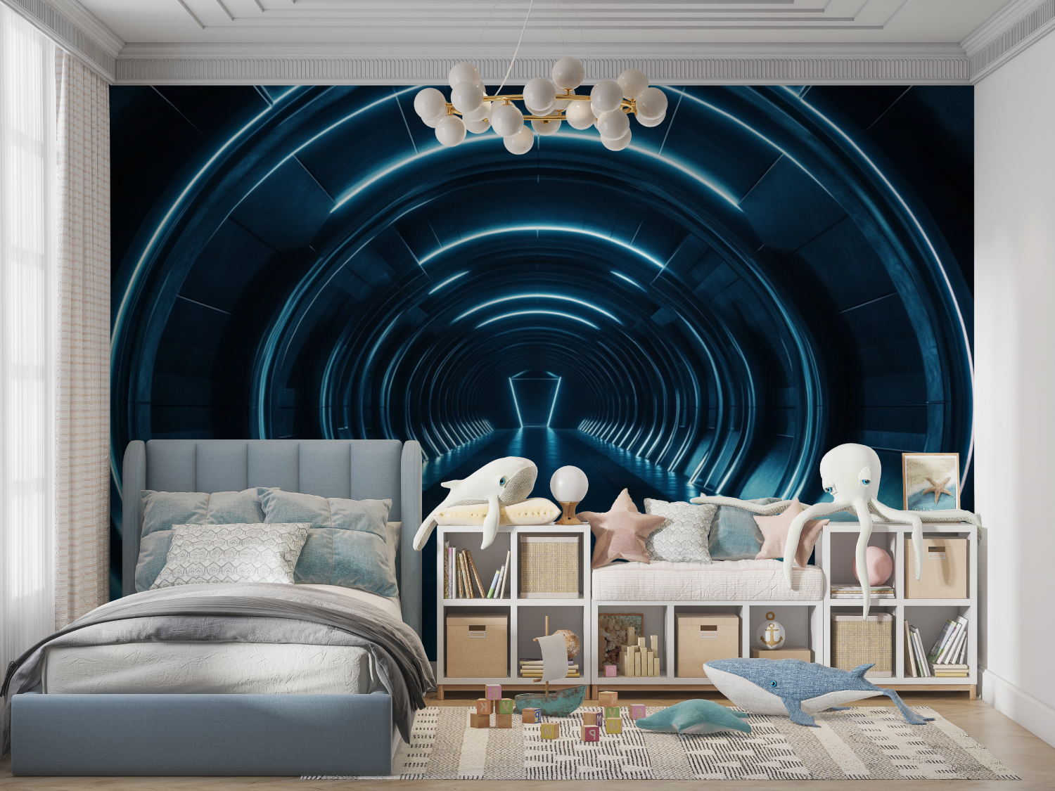 Papier peint couloir abandonne panoramique garcon