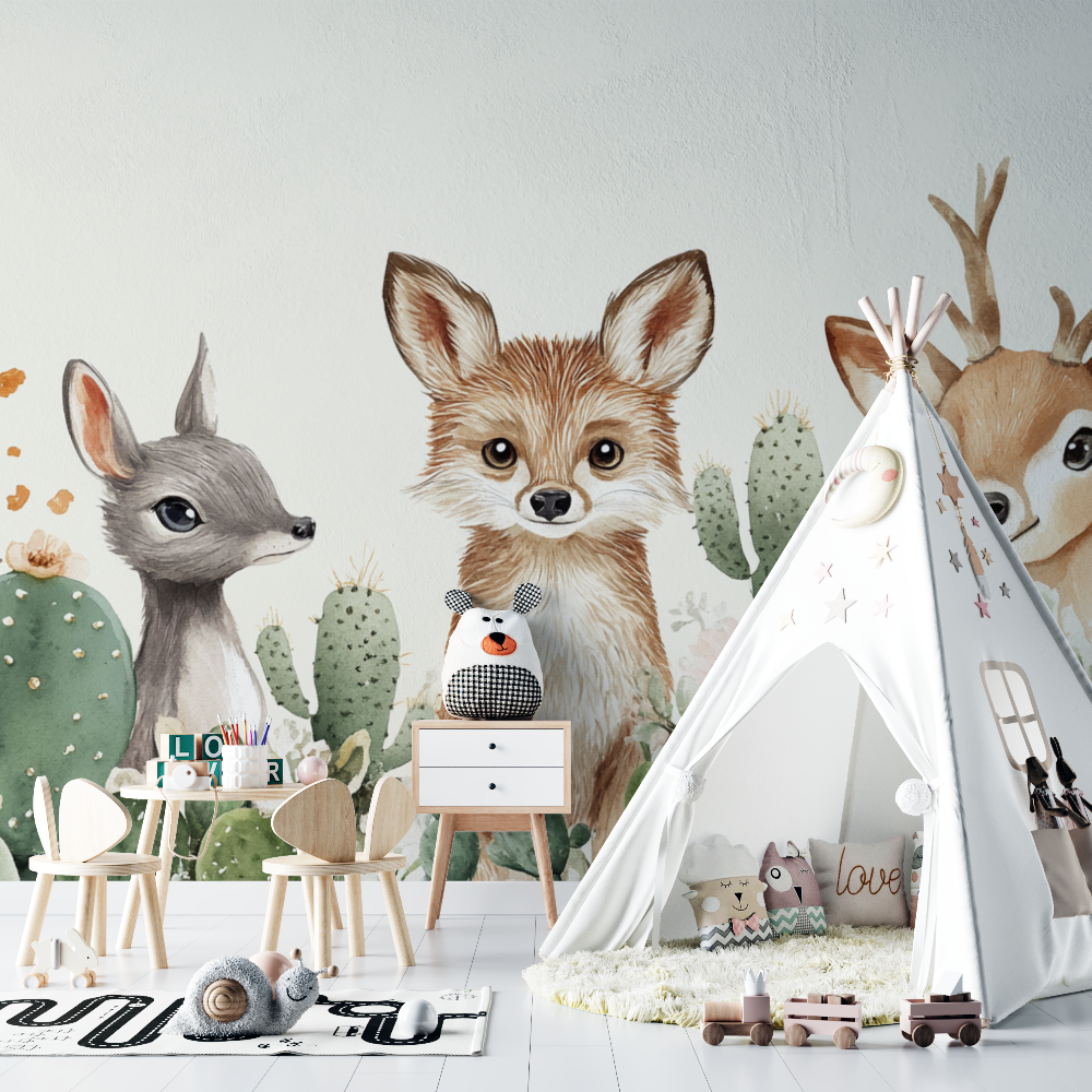 Papier peint animaux jungle savane douce chambre bebe