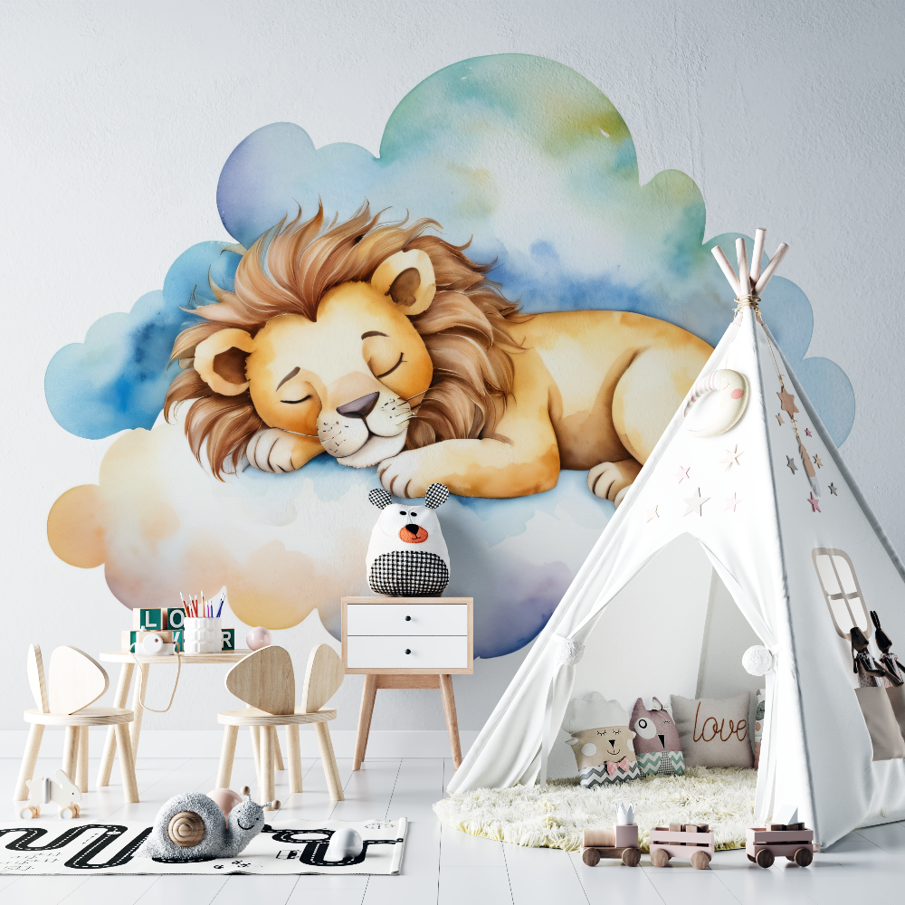Papier peint lionceau endormi chambre bebe