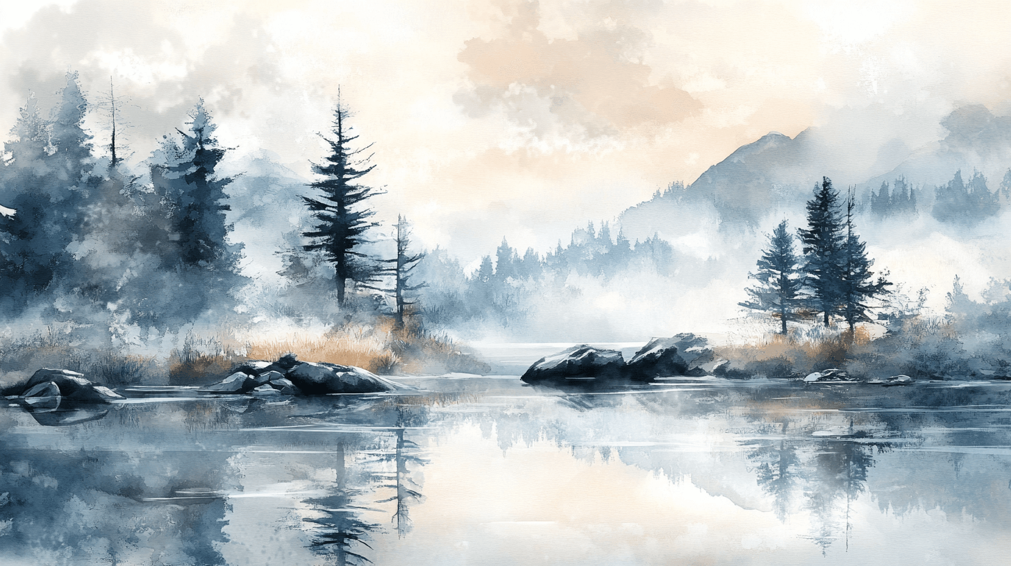 Papier Peint Aquarelle Paysage Hivernal