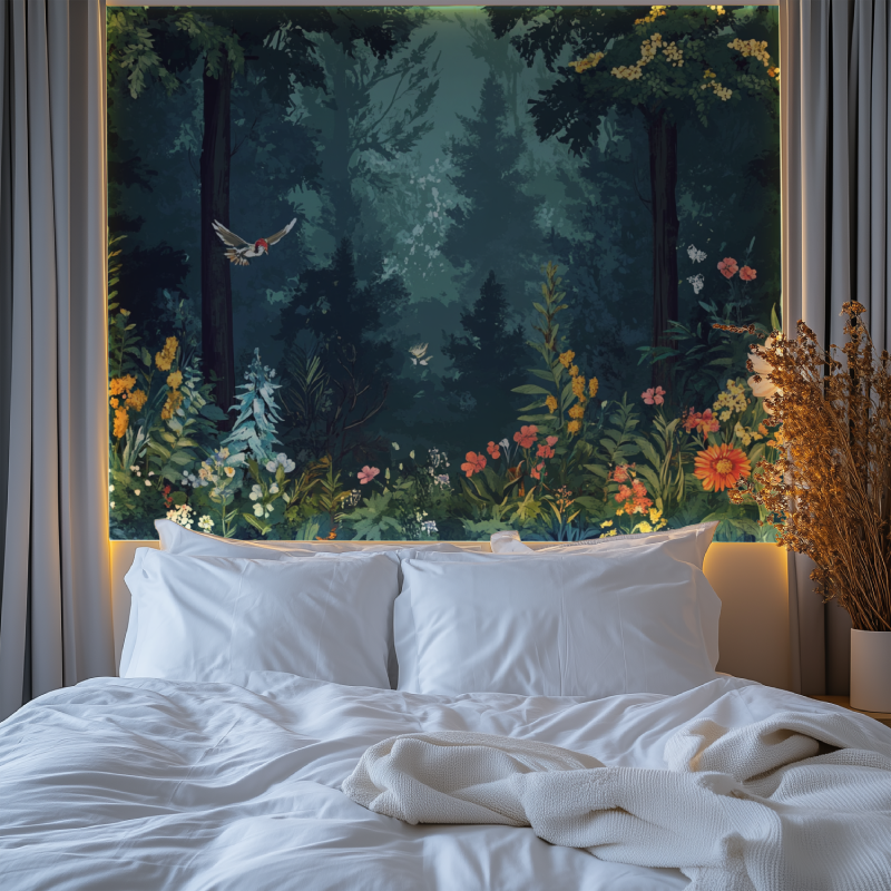 Papier peint fleur et animaux foret chambre premium