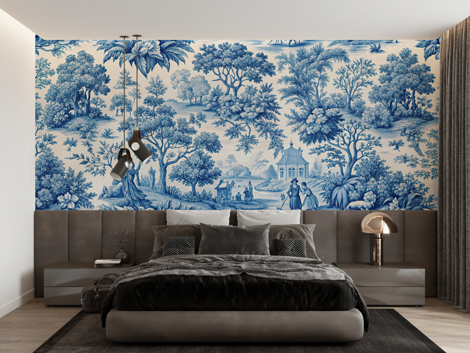 Chambre Papier Peint Toile de Jouy Moderne - panoramique tendance