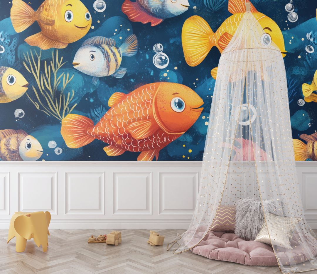 Papier peint marin pieuvre et poisson bebe