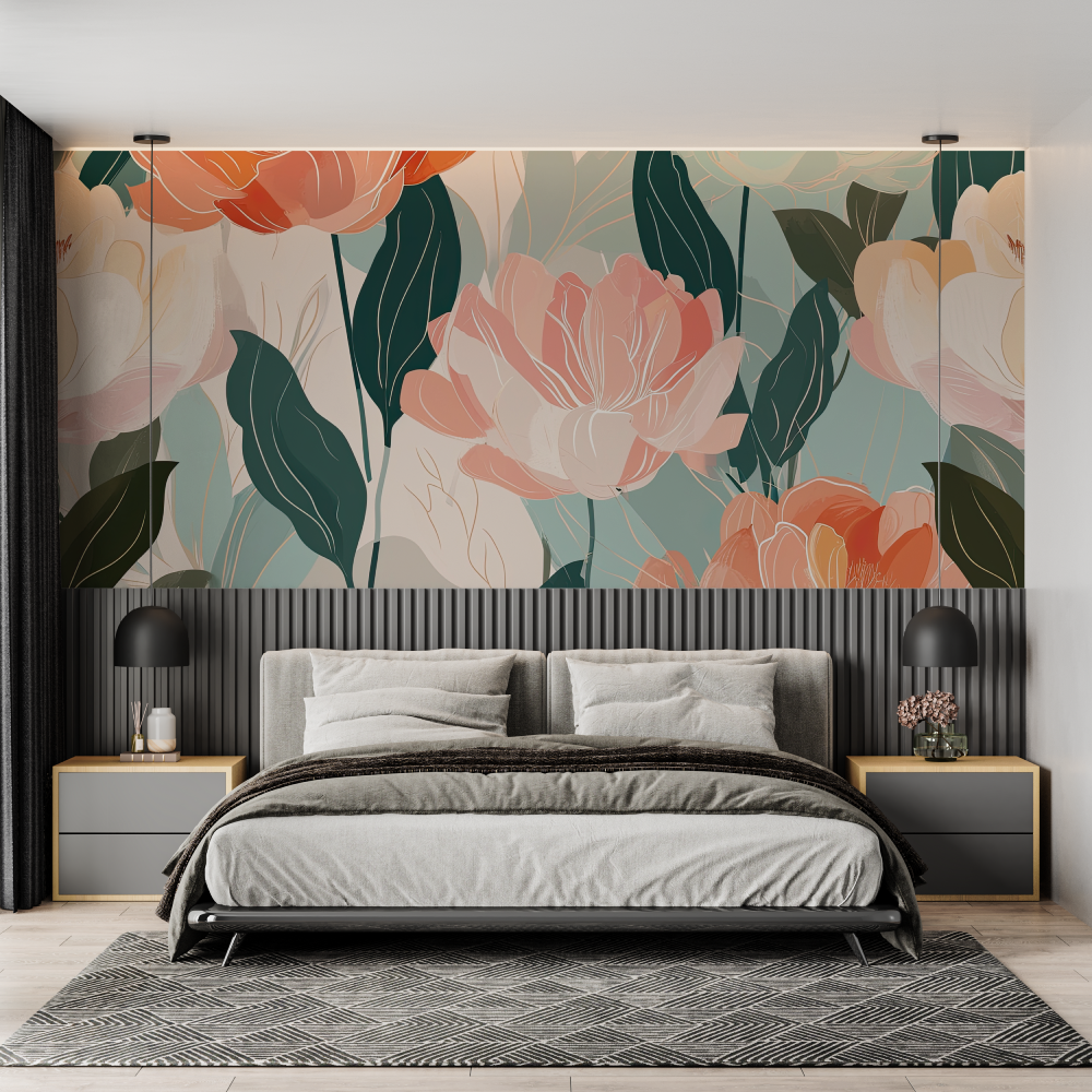 Papier peint aquarelle design floral chambre adulte