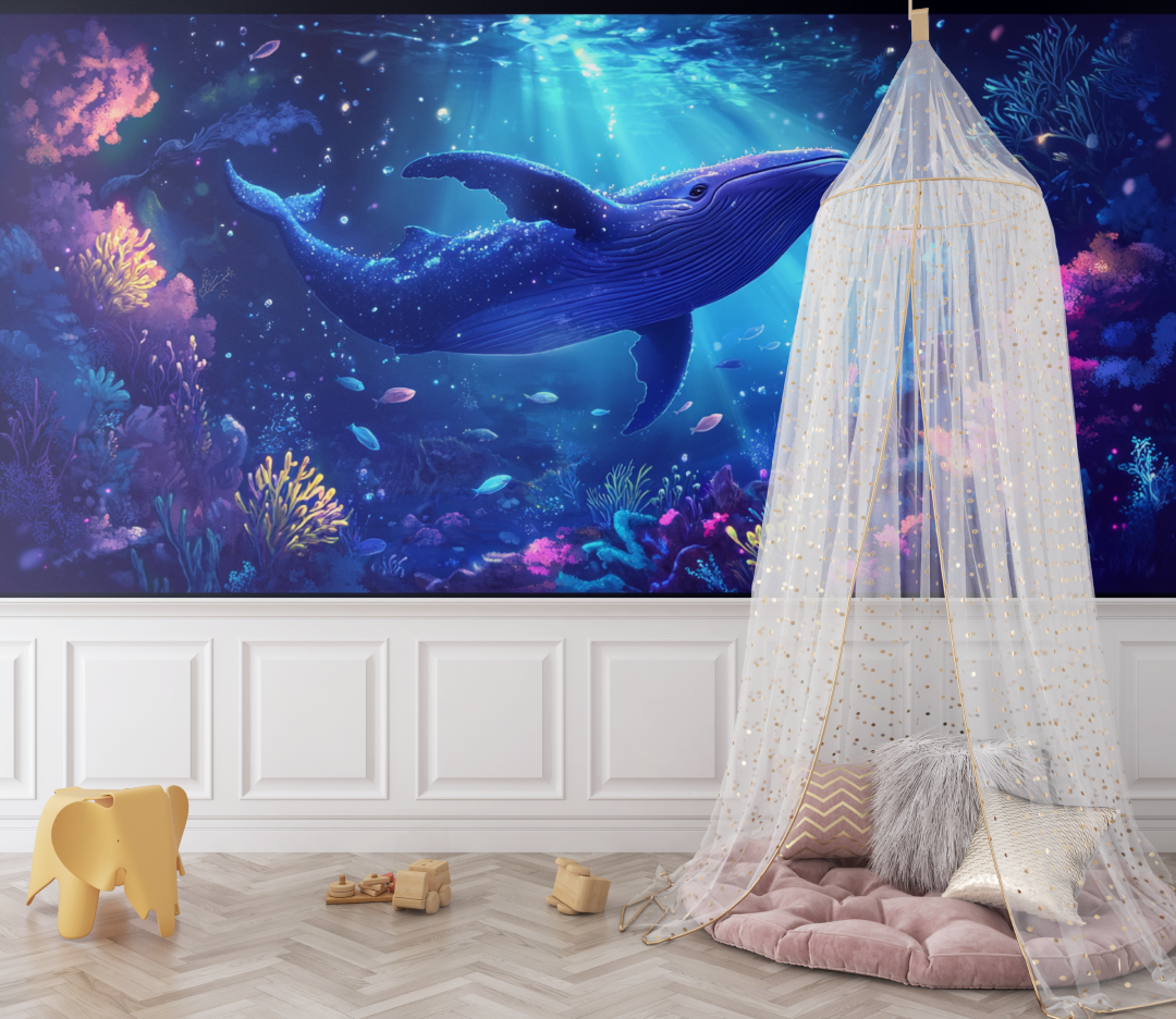 Papier peint baleine sous marin constraste bebe