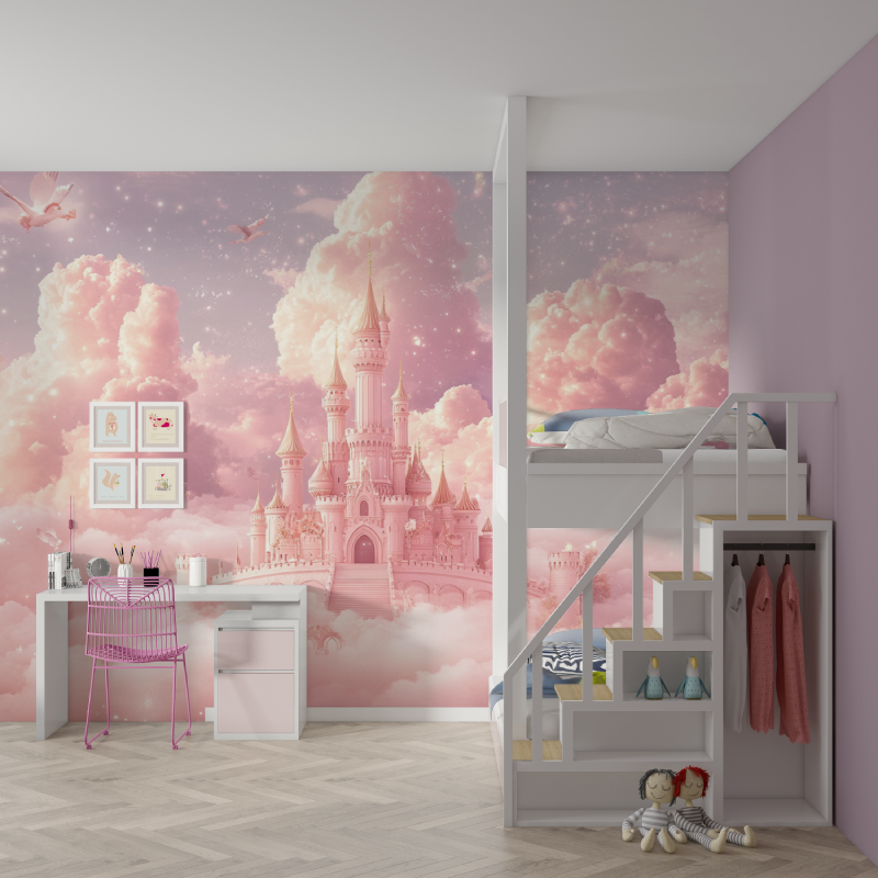 Papier peint chambre fille chateau mur chambre fille