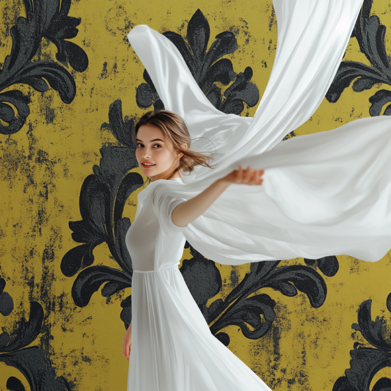 Papier peint vintage jaune et noir modele