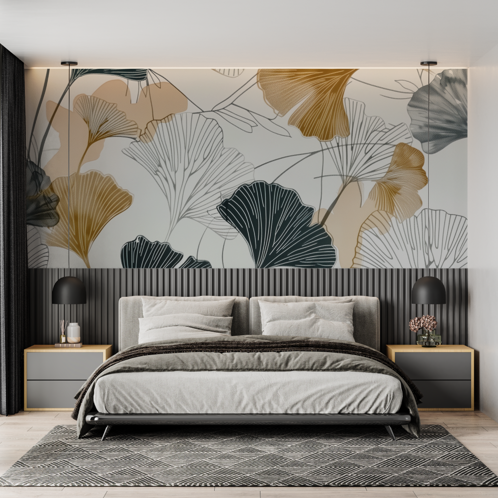 Papier peint panoramique gingko...xe chambre adulte tendance
