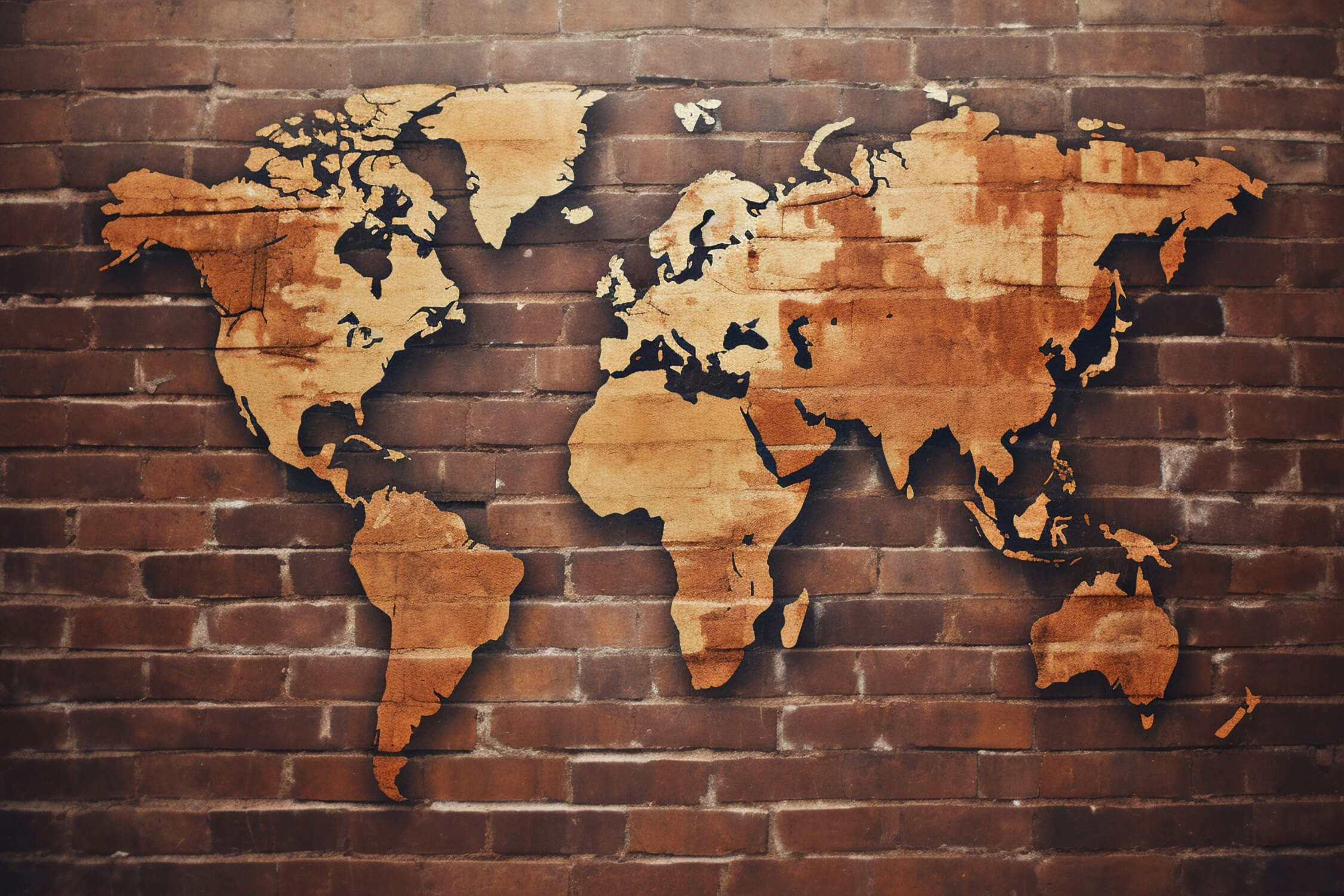 Papier Peint Carte Du Monde Brique Bois