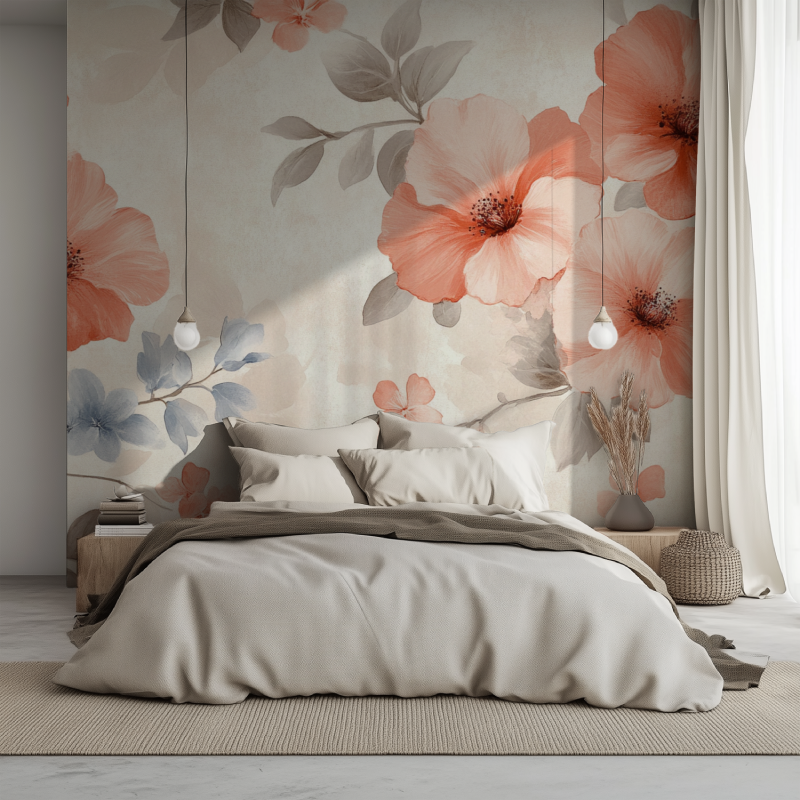 Papier peint fleur fleur lit 1234