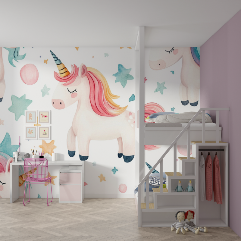 Papier peint licorne cute unicorn mur chambre fille