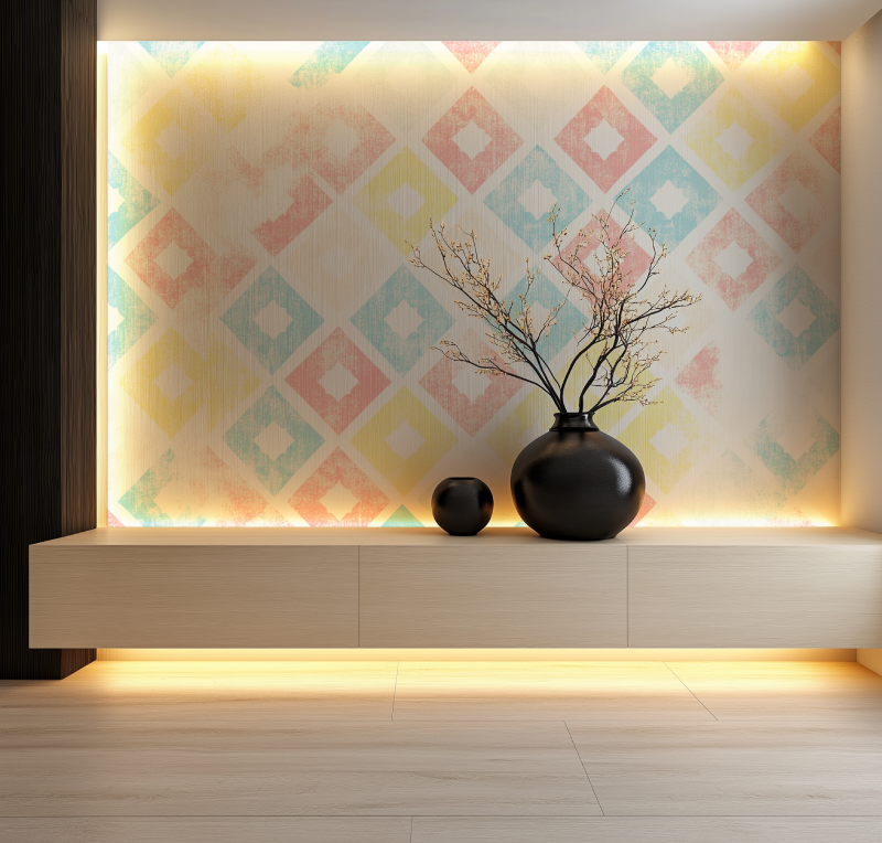 Papier peint vintage style annee 50 salon neon