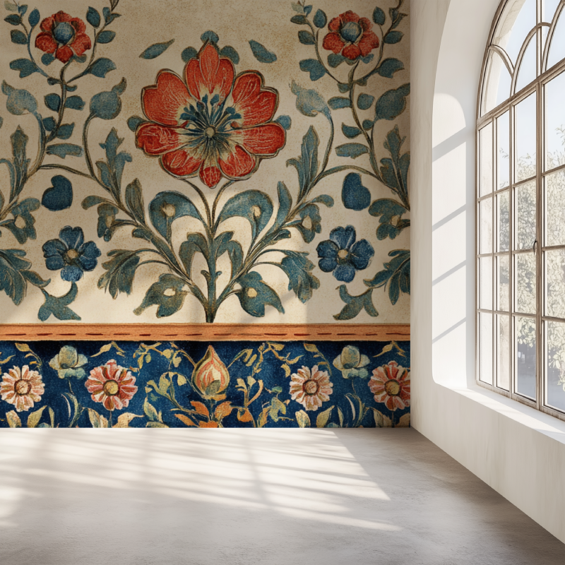 Papier peint fleur indienne mur simple
