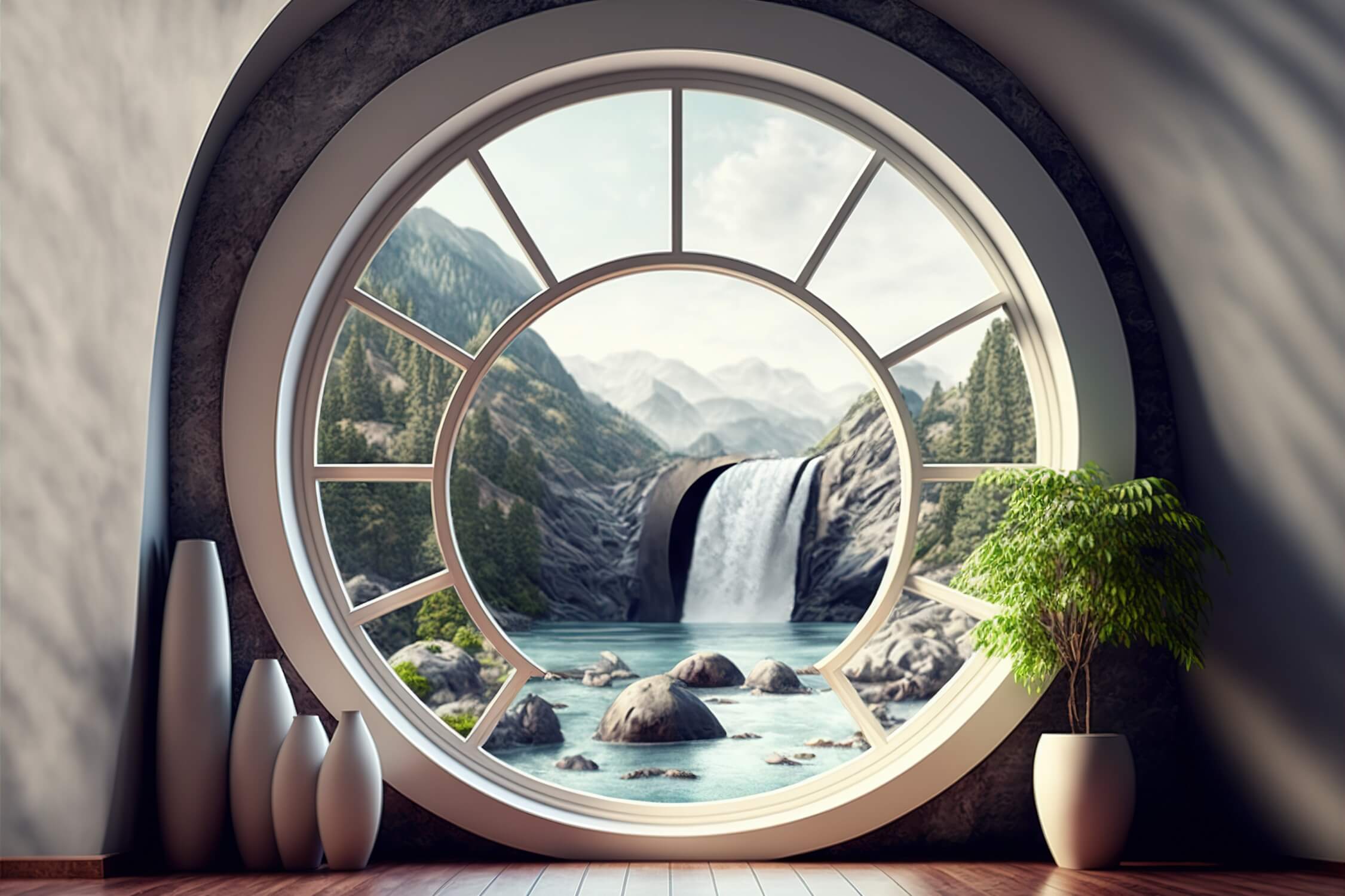 Papier Peint Trompe L Oeil Cascade Fenêtre