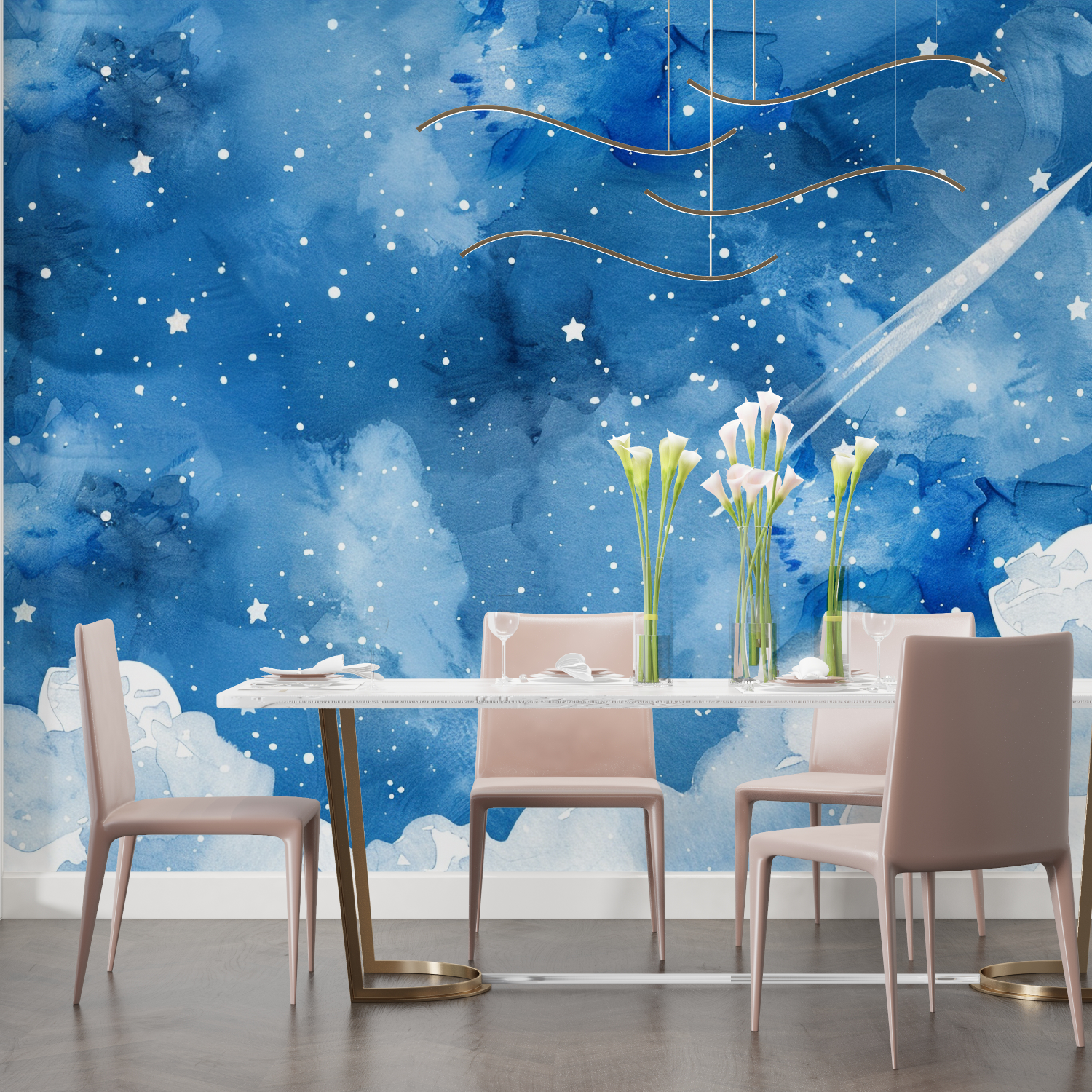 Papier peint aquarelle ciel etoile salon