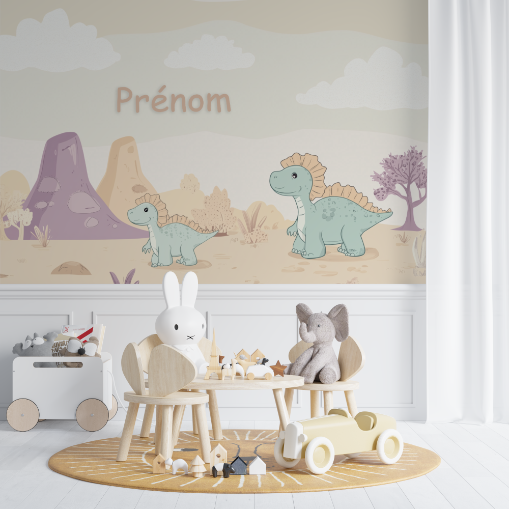 Papier peint prenom bebe dinosaures chambre de bebe