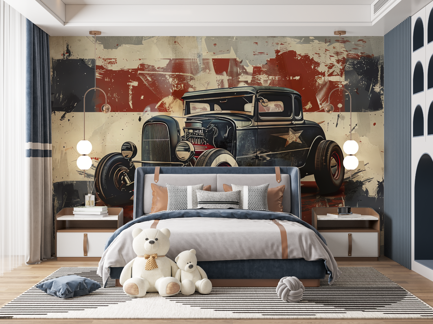 Papier peint retro voiture mur panoramique