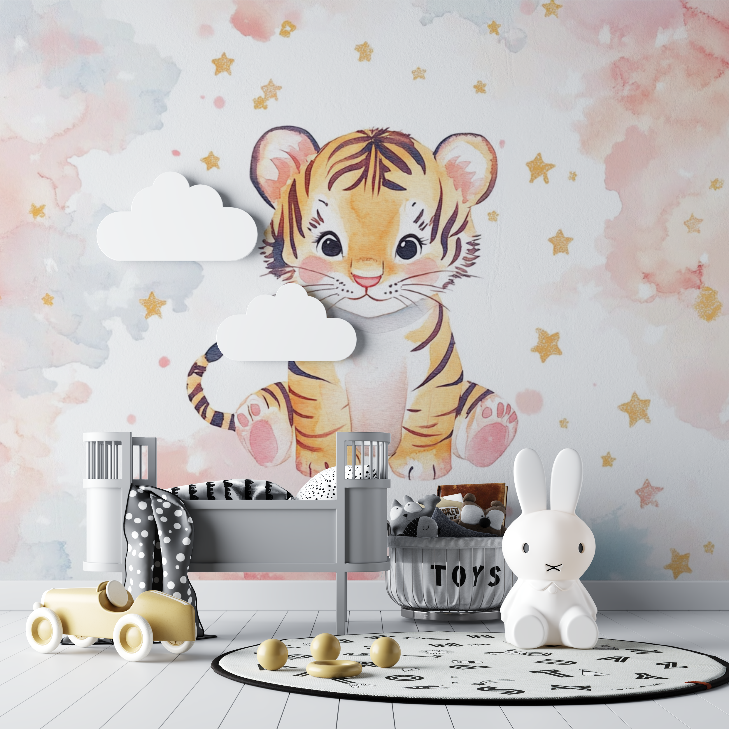 Papier peint tigre et etoiles filantes bebe tipi
