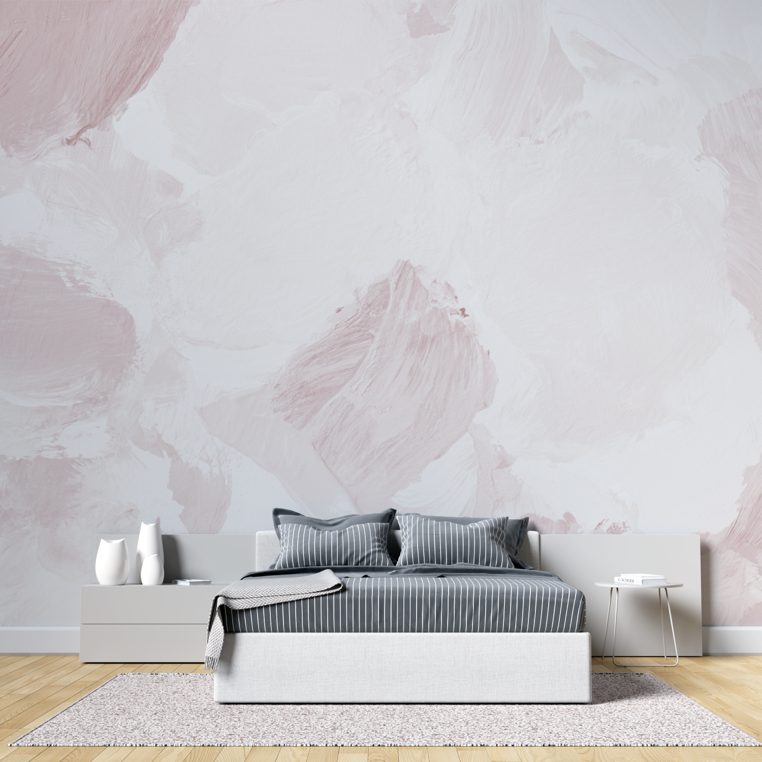 Papier peint aquarelle rose poudre tete de lit