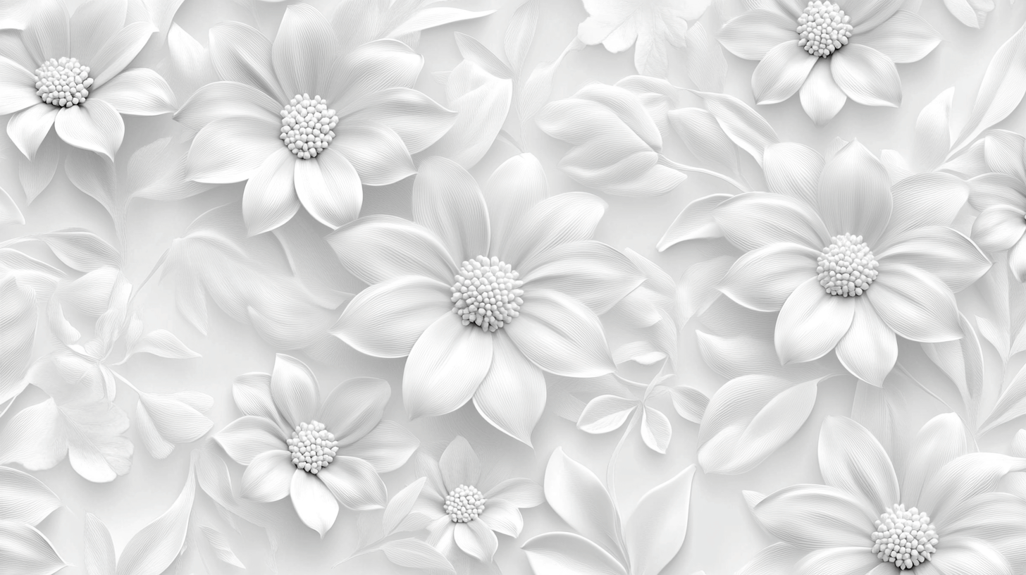 Papier Peint Fleur Gris Et Blanc