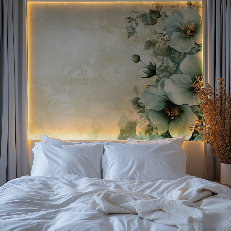 Papier peint vintage fleurs vert chambre premium